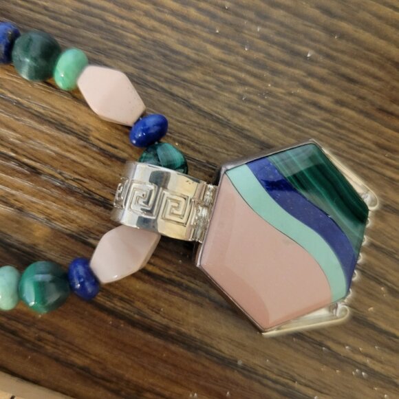 Jay King Mine Finds Gallery Multi-Gemstone Inlay Hexagon Pendant/Necklace - EU - Picture 2 of 4